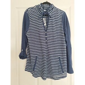 J Jill Blue White hoodie linen 58% size M